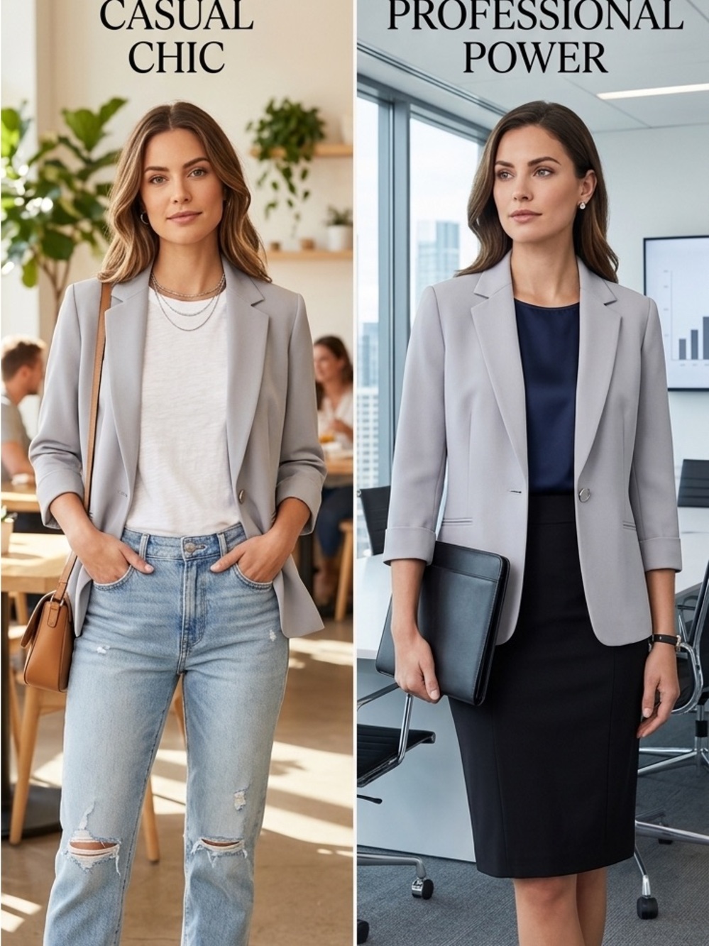 Kasper Light Gray Single-Button Blazer
